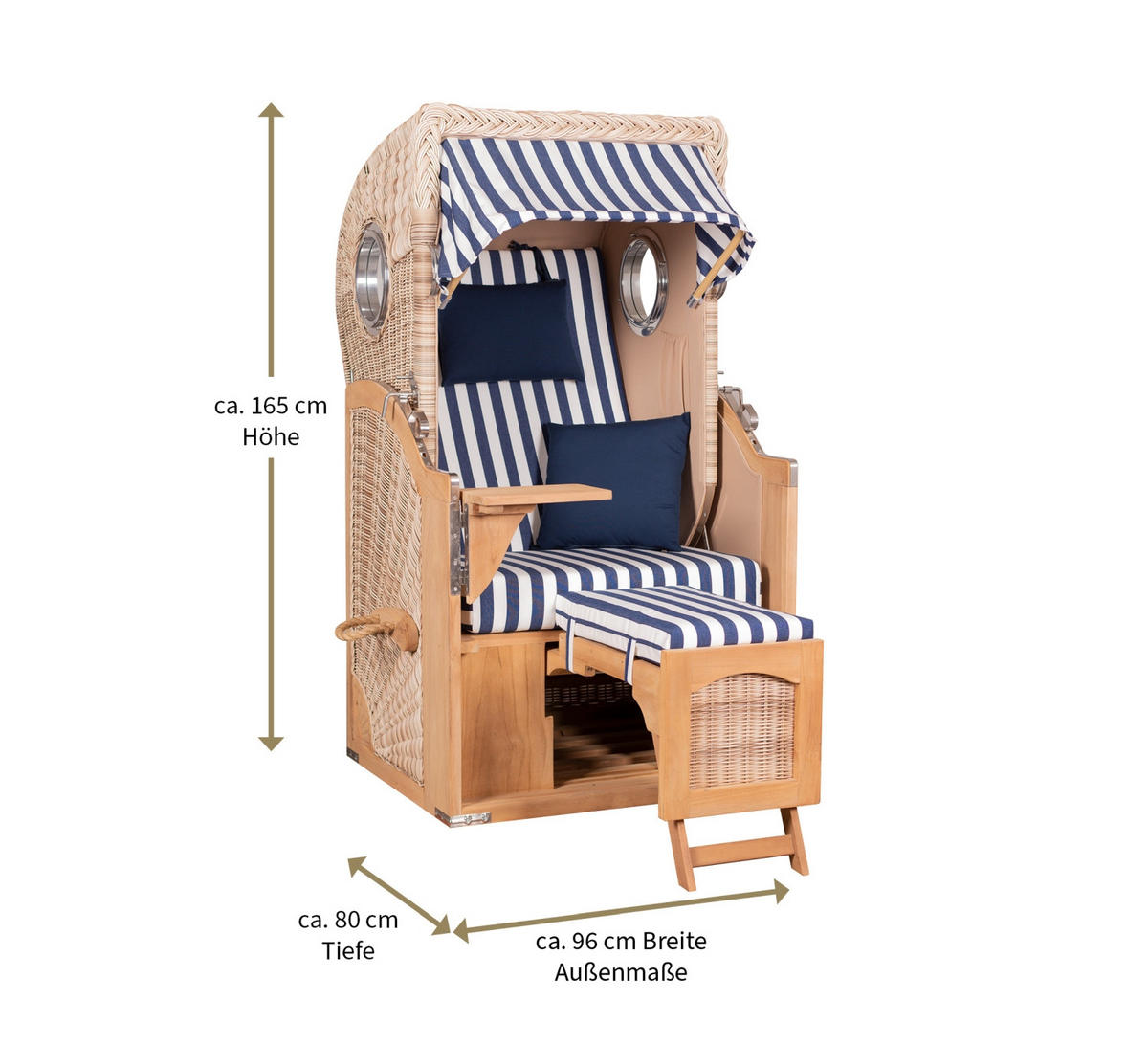 STRANDKORB Düne 1 Sitzer Teak PE Shell - Schwarz/Braun, Holz/Textil (96/165/80cm) - Mr. Deko