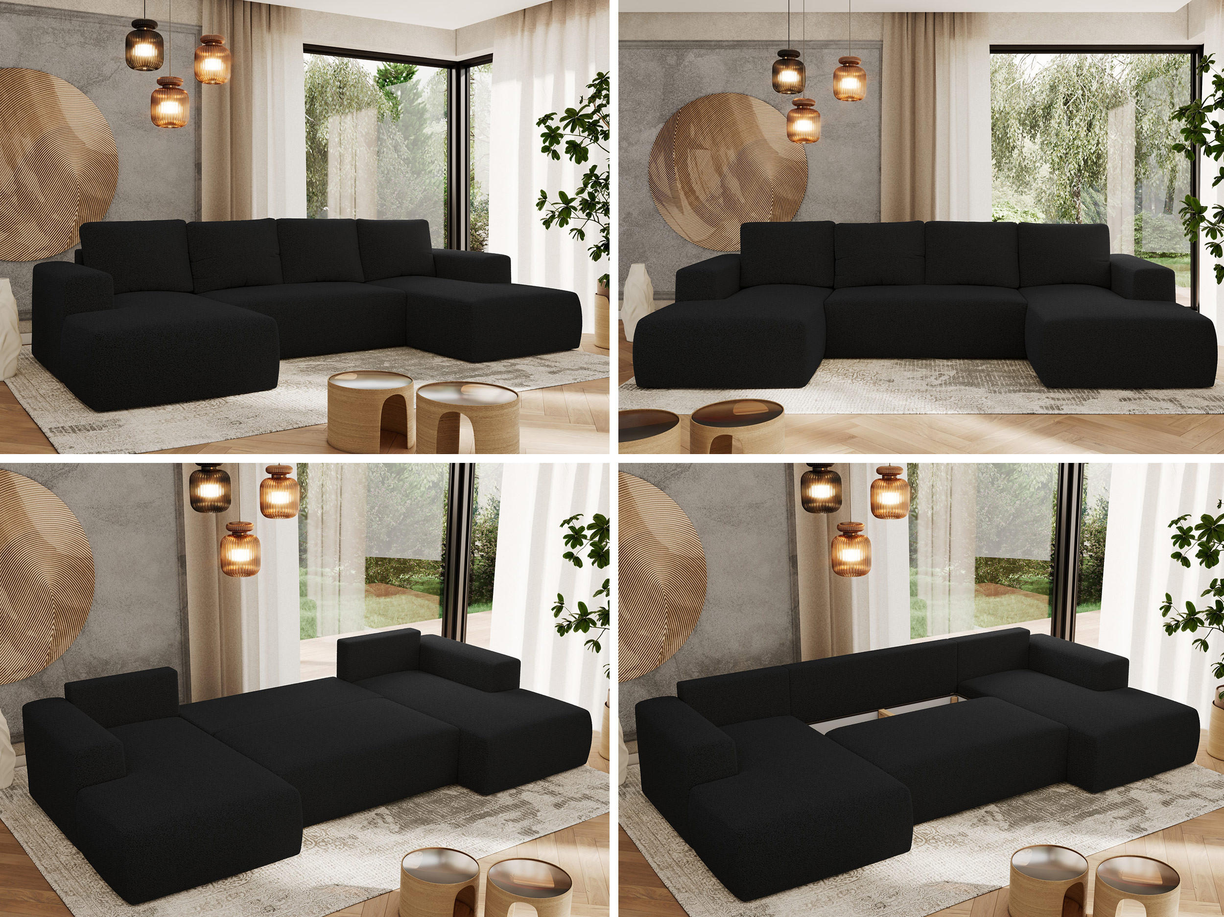 Thumbnail - MKS Wohnlandschaft, Schwarz, Textil, 5-Sitzer, U-Form, 334x91x163 cm, Wohnzimmer, Sofas & Couches, Wohnlandschaften, Woh...