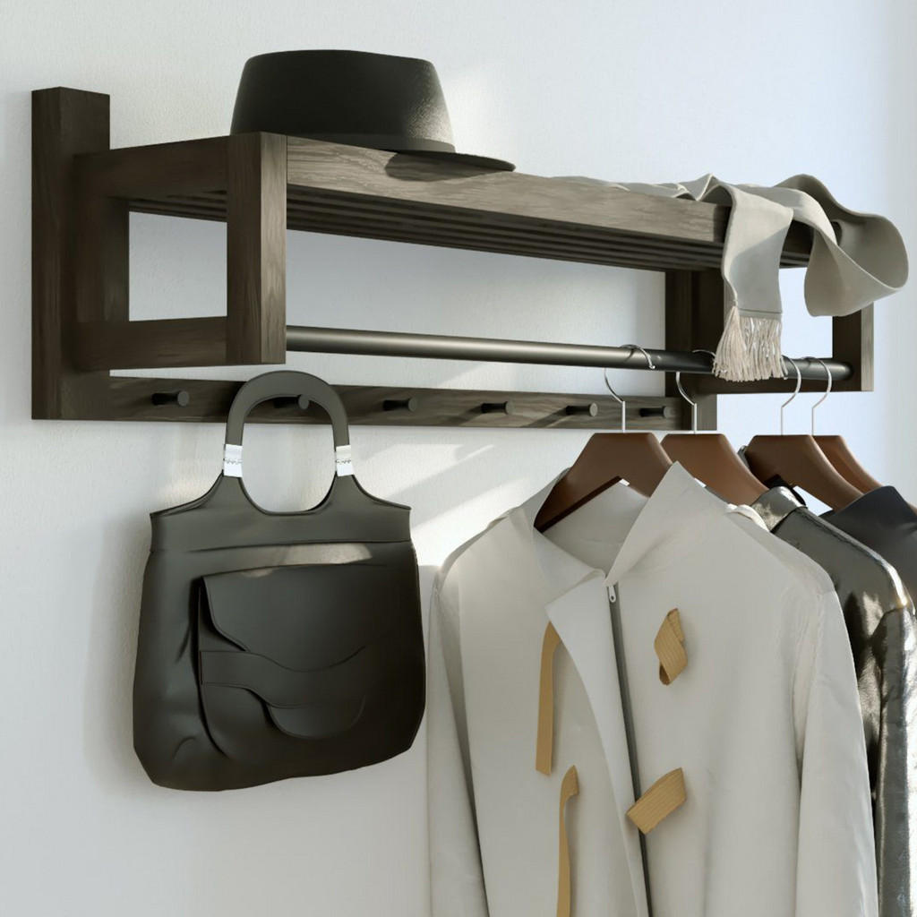 Thumbnail - Woodek Wandgarderobe, Schwarz, Holz, Echtholz,Eiche, 88x26x26 cm, FSC 100%, Garderobe, Garderobenleisten & Garderobenhak...