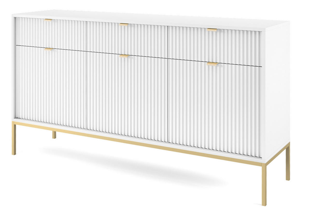 SIDEBOARD Vellore Weiß mit goldenen Metallbeinen 154 cm - Goldfarben/Weiß, Holzwerkstoff/Metall (154/83/39cm) - Selsey