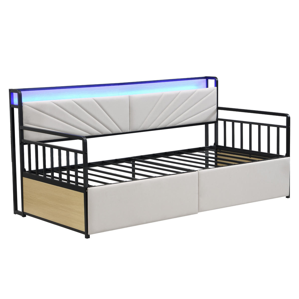 METALLBETT 90x200 cm LED USB beige - Beige, Metall (90/200cm) - LEBENLANG