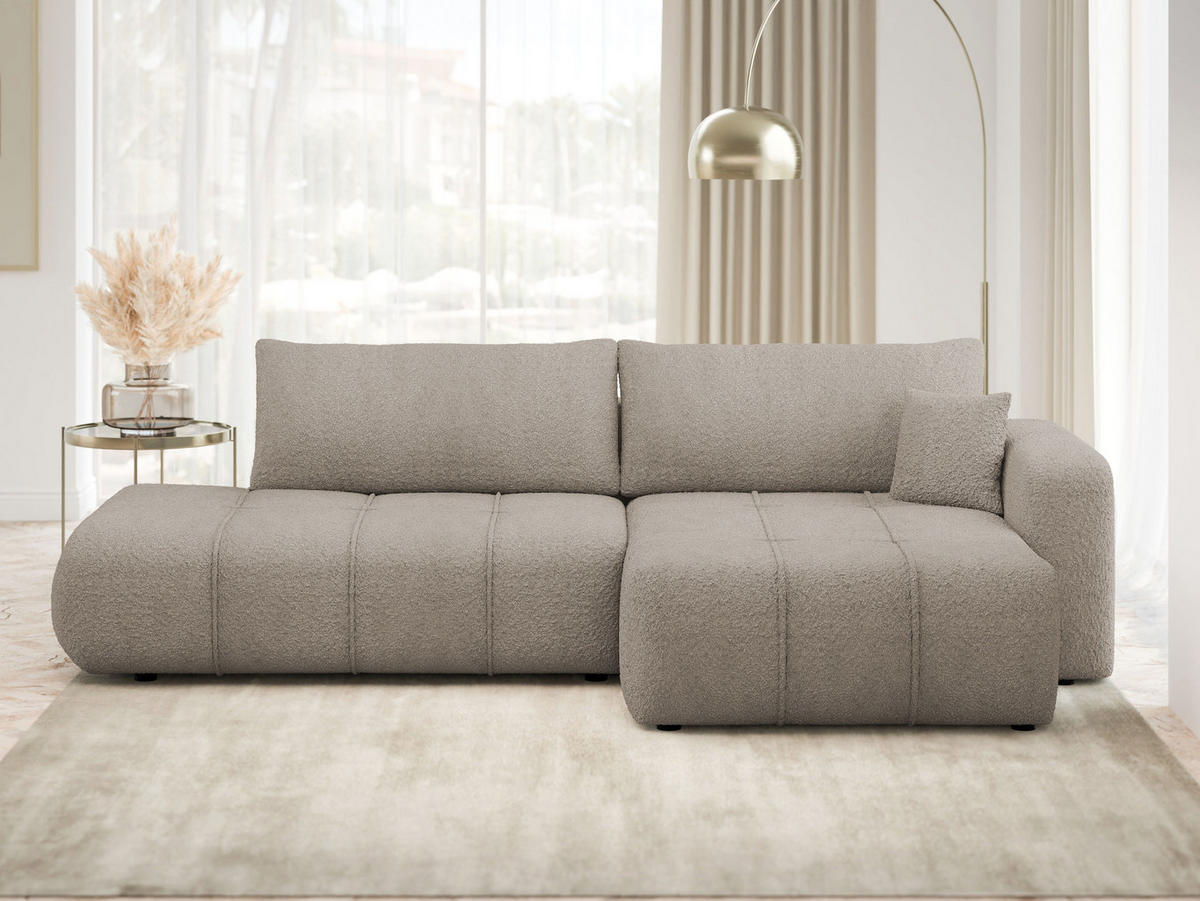 ECKSOFA Furyn O Boucle, Seite: Rechts - Schwarz/Braun, Holzwerkstoff/Kunststoff (262/145cm) - MIRJAN24