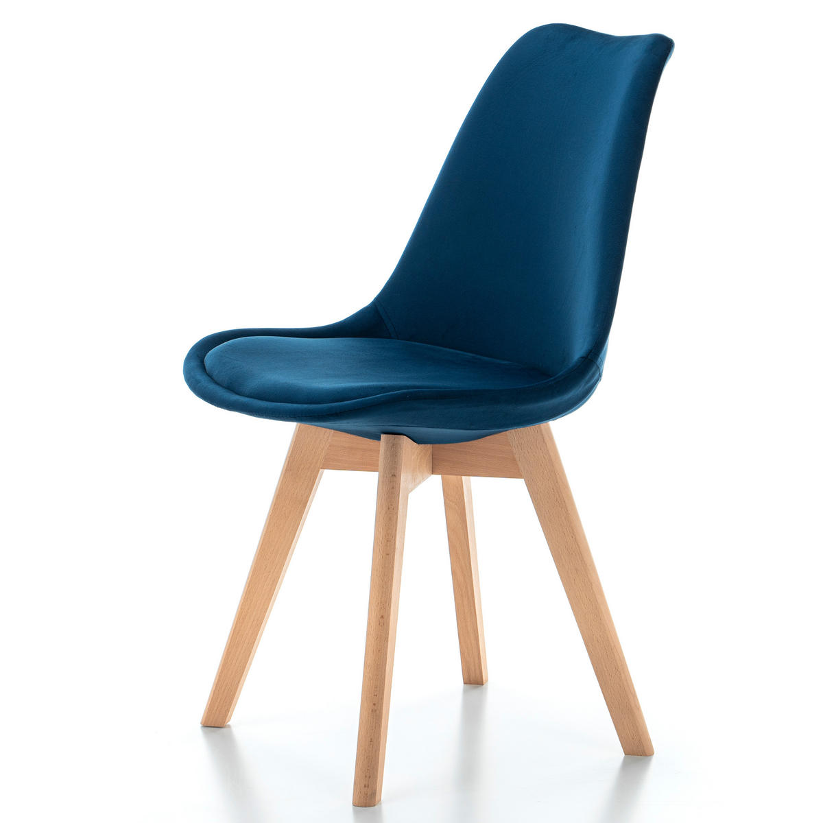 STUHL Dublin modern marineblau, Holzbeinen - Veloursstoff und Polsterschaum - Dunkelblau/Naturfarben, Holz/Textil (50/83/54cm) - NEW HOME