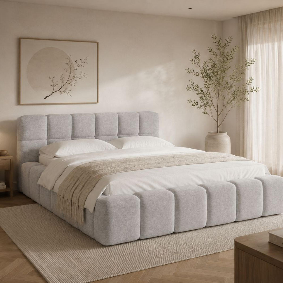 POLSTERBETT NUBO Premium 180x200 cm mit Bettkasten – PERFECT HARMONY 80 - Hellgrau, Holz (180/200cm) - Dekori_Interiors