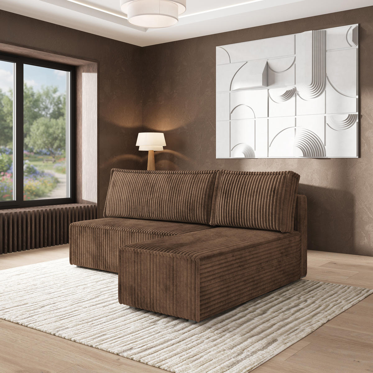 ROHOVÁ SEDAČKA BRISO béžová - šedá/béžová, dřevo/textil (200/140cm) - MASSENO