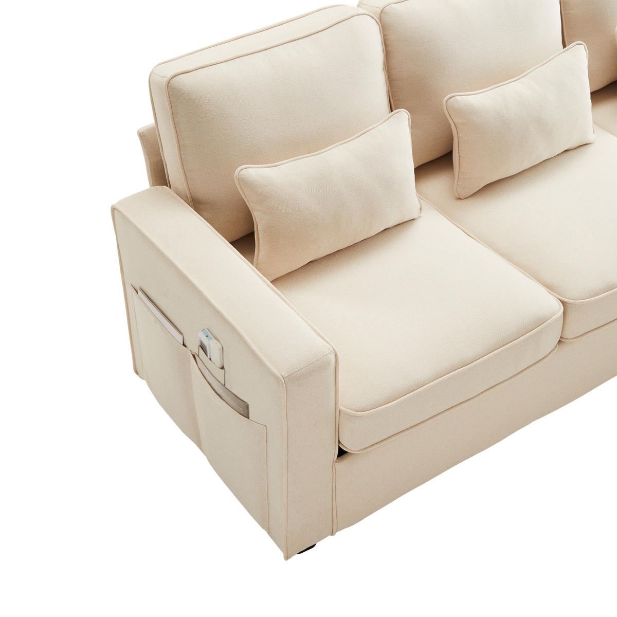 4-SITZER Sofa Leinenstoff mit Armlehnentaschen und 4 Kissen 264/83/87 cm Beige - Beige, Textil (87/264/83cm) - Redom