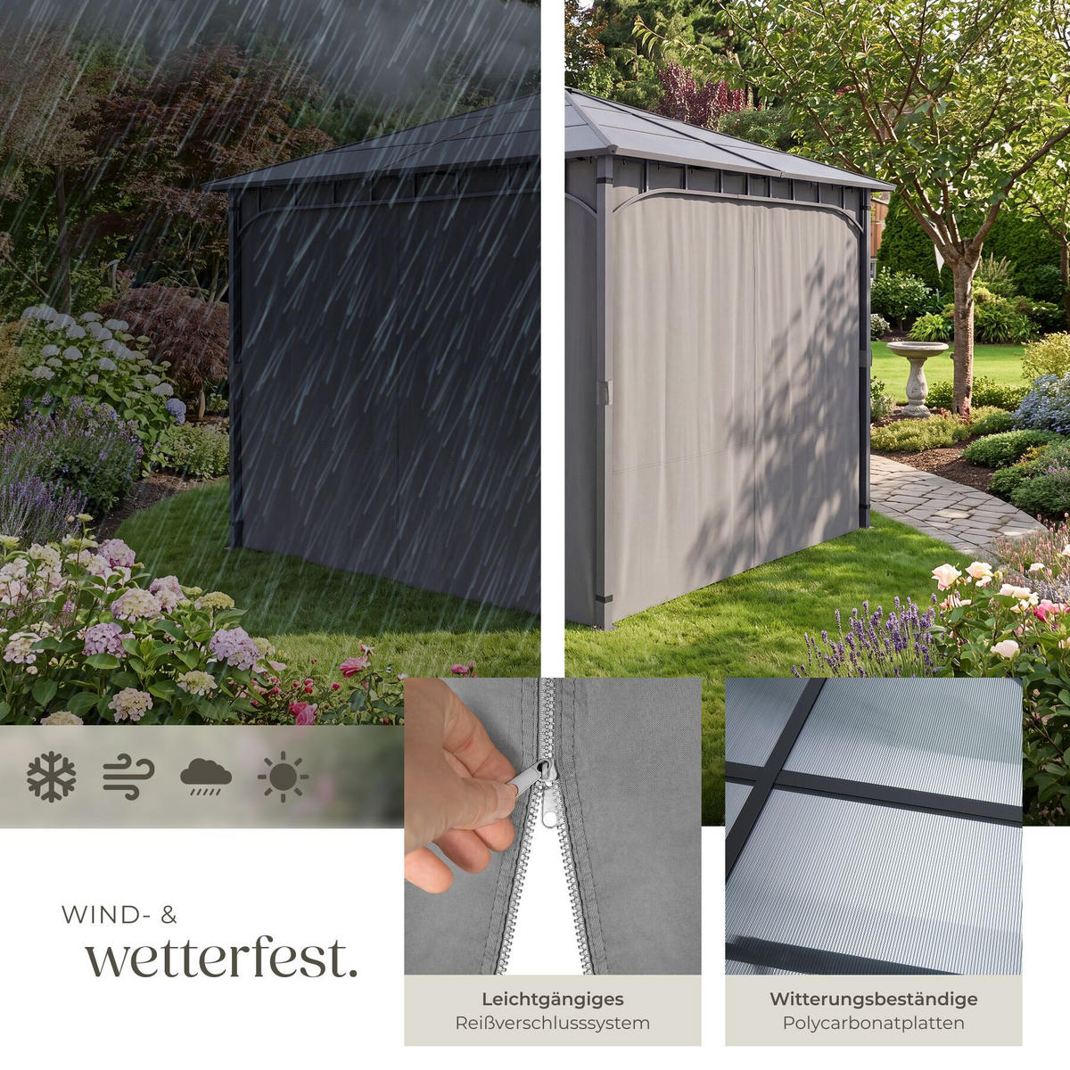 GARTENPAVILLON Caracas, inklusive 8 Heringen, grau - Grau, Metall (300/263/300cm) - tectake
