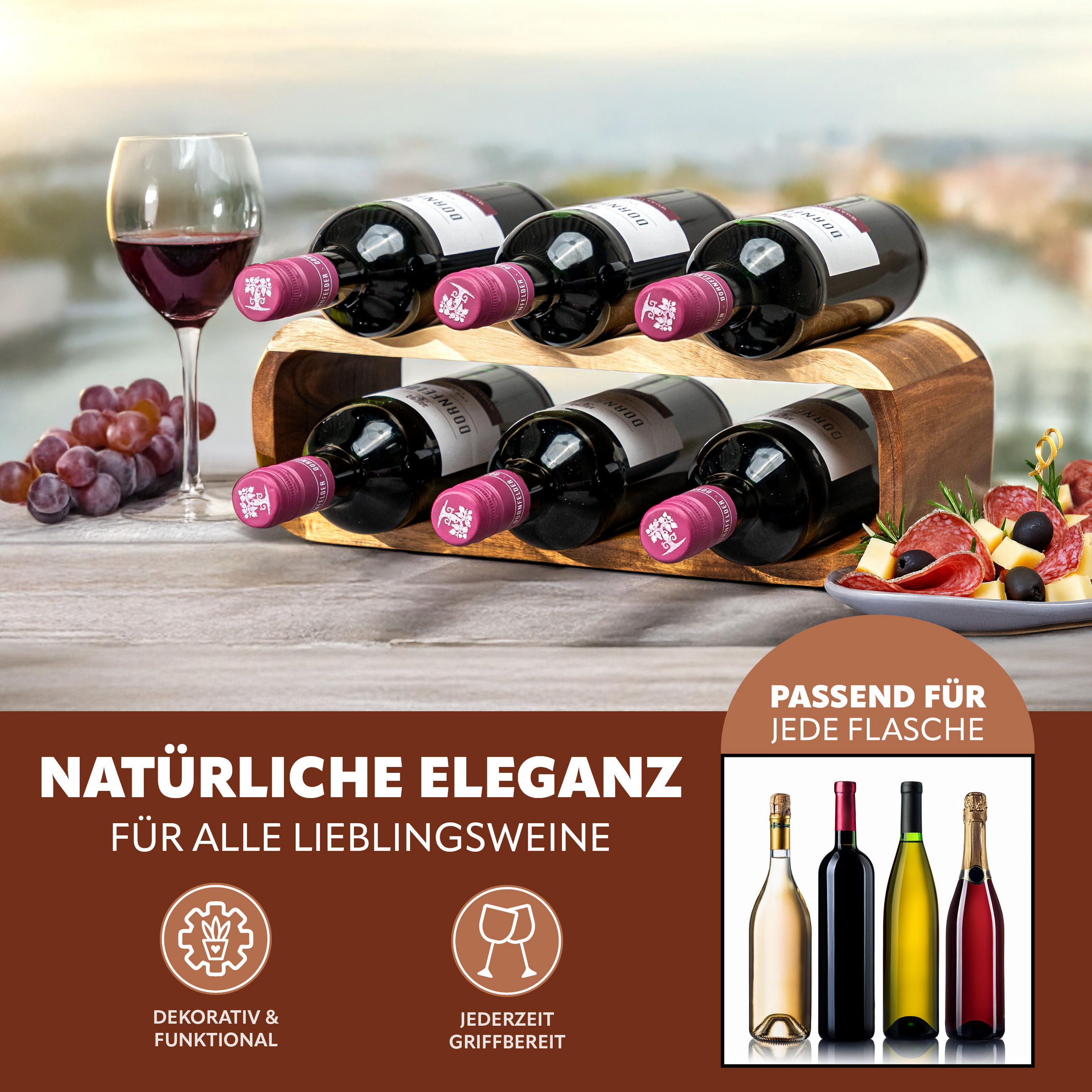 WEINREGAL, braun - Akaziefarben, Holz (39/14.5/15cm) - eluno
