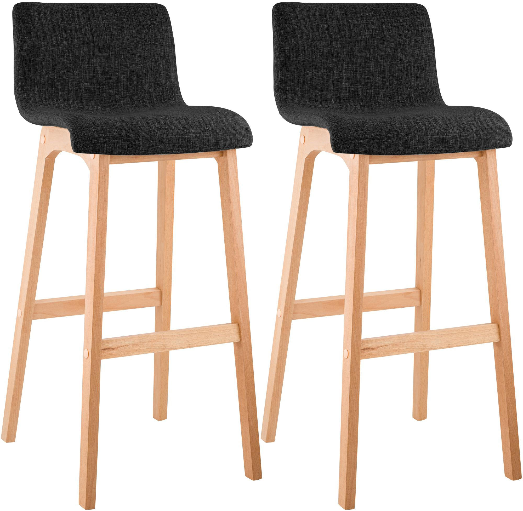 BARHOCKER 2er Set Stoff Dunkelgrau - Eukalyptusholzfarben/Dunkelgrau, Holz/Textil (41/102/46cm) - CLP