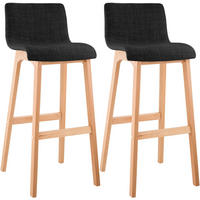 BARHOCKER 2er Set Stoff Dunkelgrau - Eukalyptusholzfarben/Dunkelgrau, Holz/Textil (41/102/46cm) - CLP