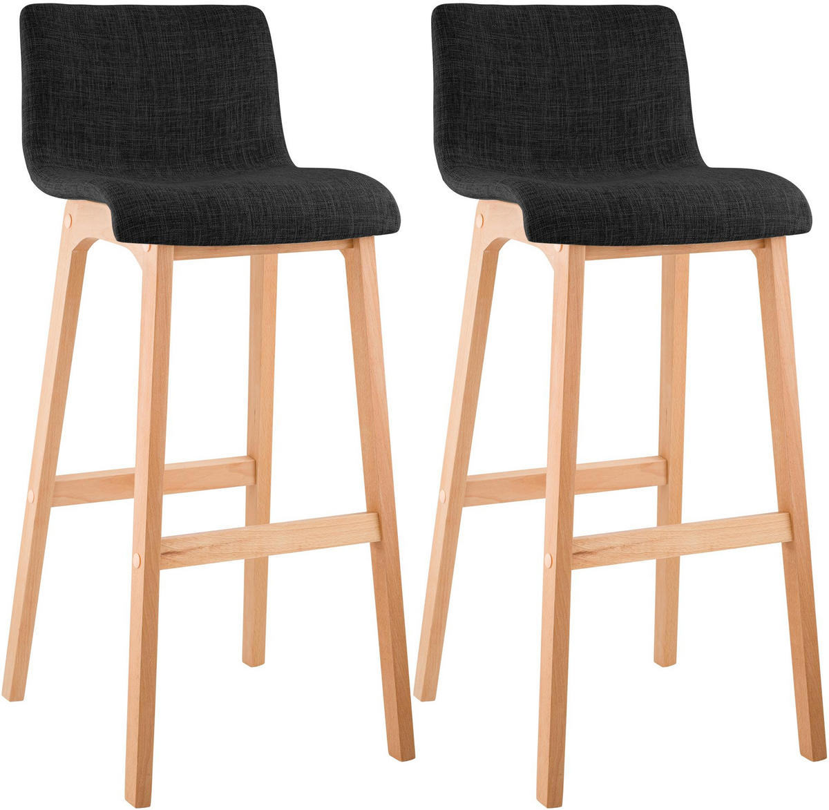 BARHOCKER 2er Set Stoff Dunkelgrau - Eukalyptusholzfarben/Dunkelgrau, Holz/Textil (41/102/46cm) - CLP