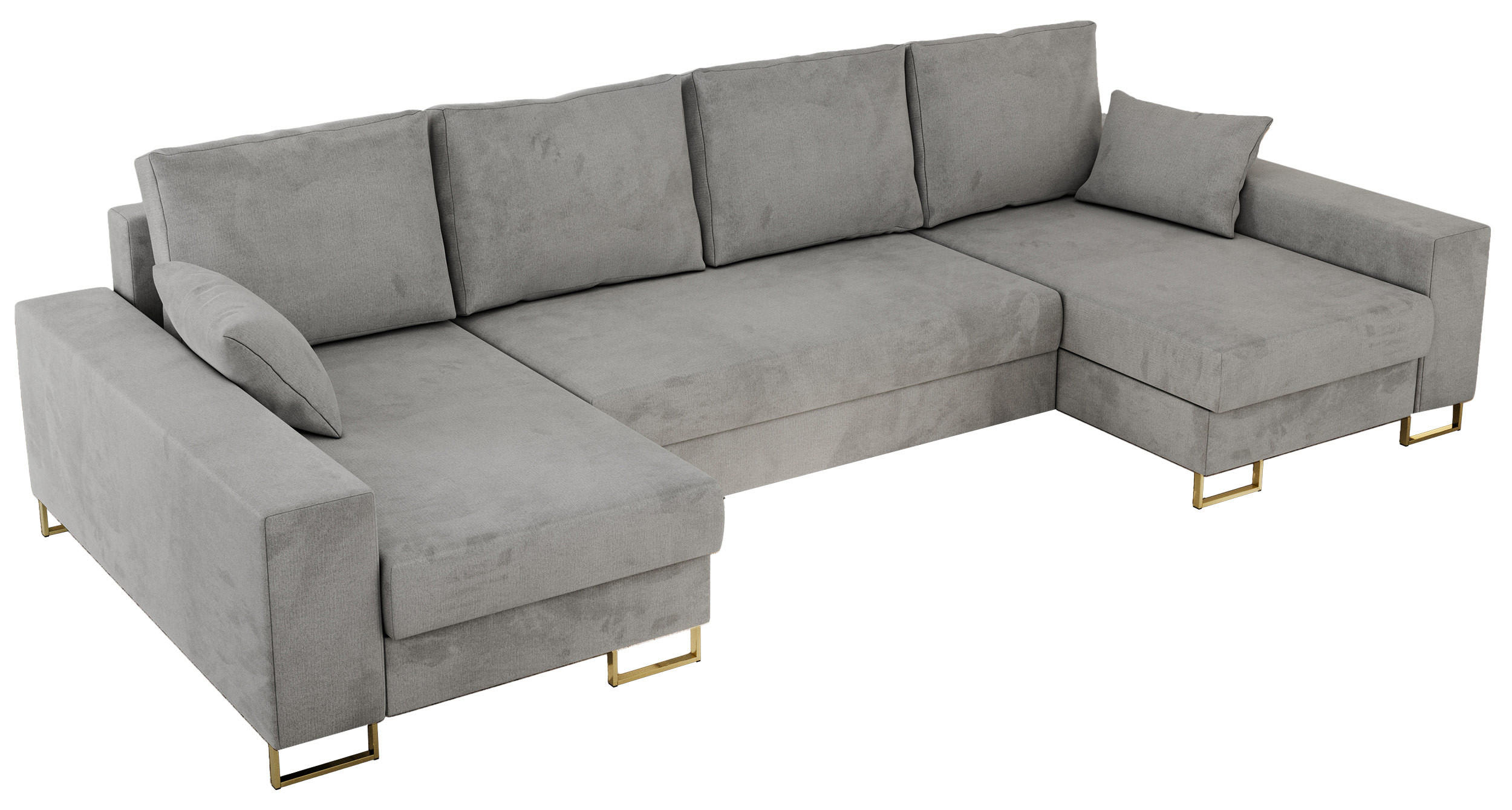 WOHNLANDSCHAFT DORIAN U Velvet Hellgrau - Goldfarben/Hellgrau, Textil/Metall (312/95/138cm) - MKS