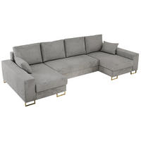 WOHNLANDSCHAFT DORIAN U Velvet Hellgrau - Goldfarben/Hellgrau, Textil/Metall (312/95/138cm) - MKS
