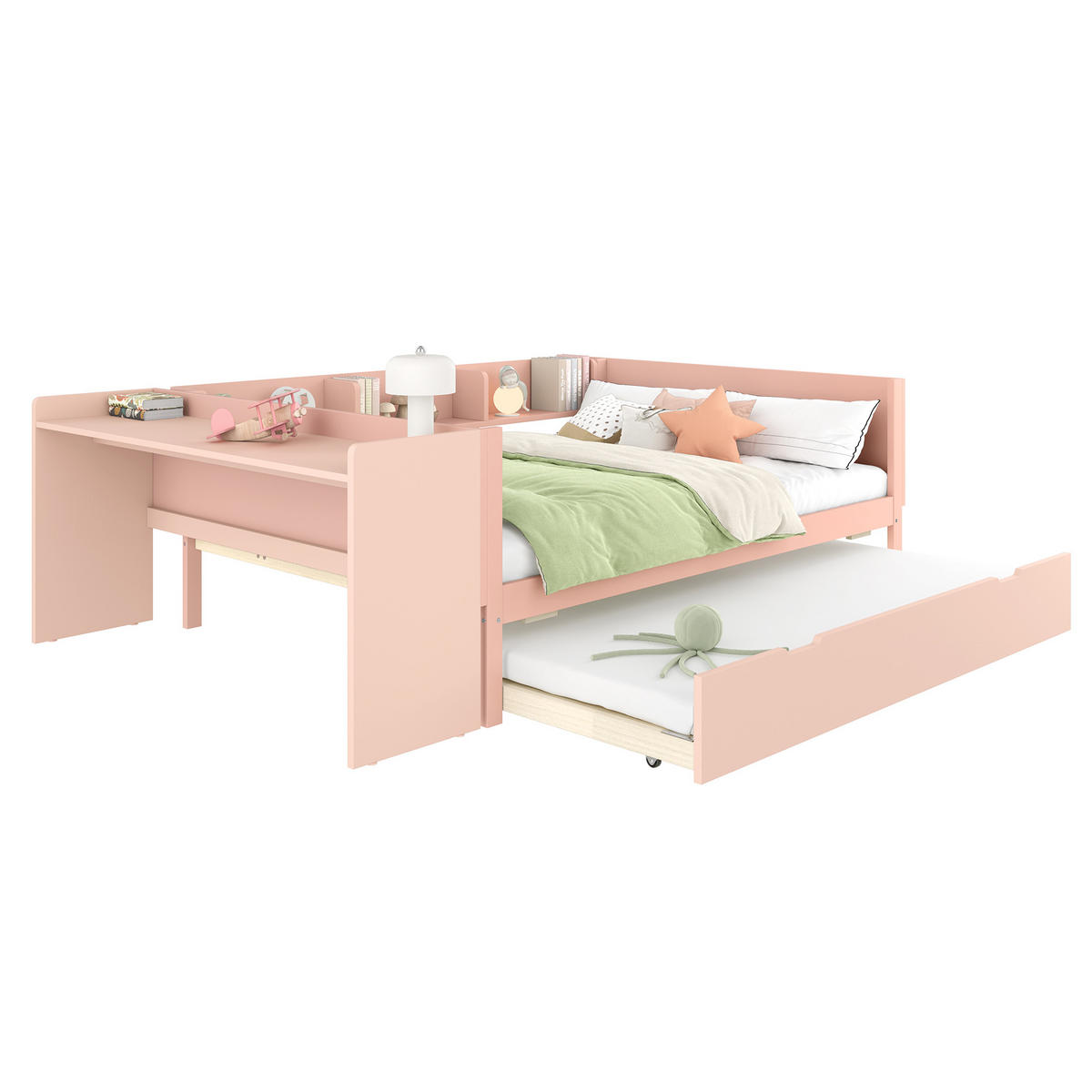 KINDERBETT 140/200 cm mit Schreibtisch und 2 Schubladen in Weiß - Rosa, Holz (140/200cm) - OKWISH