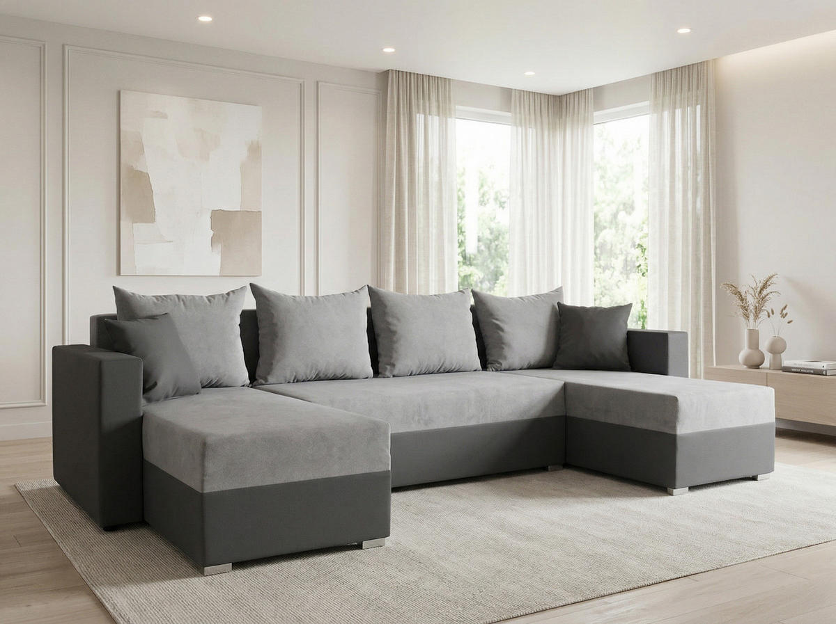 WOHNLANDSCHAFT Beno - Grau, Holz/Textil (298/80/142cm) - Sofnet