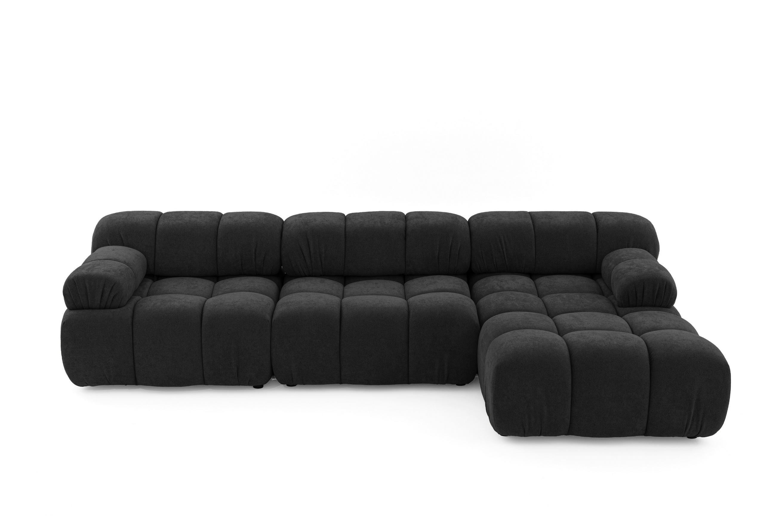 MODULARES Ecksofa MOMENTUM L, Rechts, Breite 282 cm, strukturierter Stoff, Schwarz - Chromfarben/Schwarz, Holz/Textil (155/282cm) - Muffo