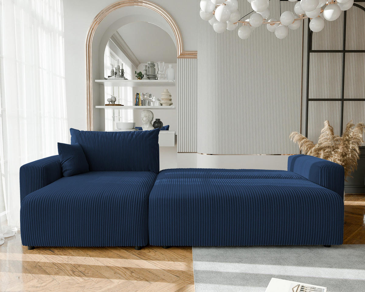 ECKSOFA mit Schlaffunktion und Bettkasten, Blau - Blau, Holzwerkstoff/Textil (145/278cm) - Idohome