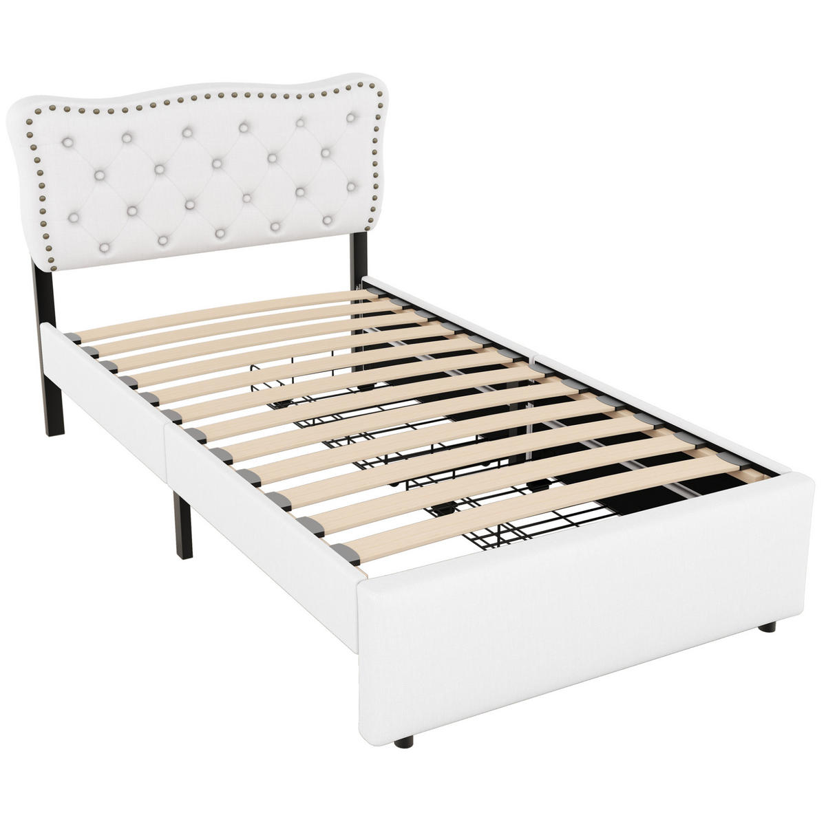 POLSTERBETT 90/200 cm mit 2 Schubladen und gepolstertem Kopfteil, Hellbeige - Beige, Textil (90/200cm) - BEAOK