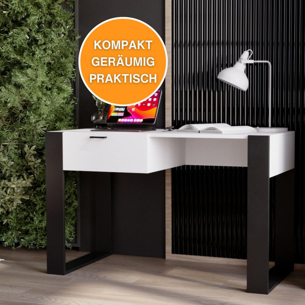 SCHREIBTISCH Weiß 120/73/53,6 cm - Schwarz/Weiß, Holzwerkstoff (53.6/120/73cm) - CraftPAK