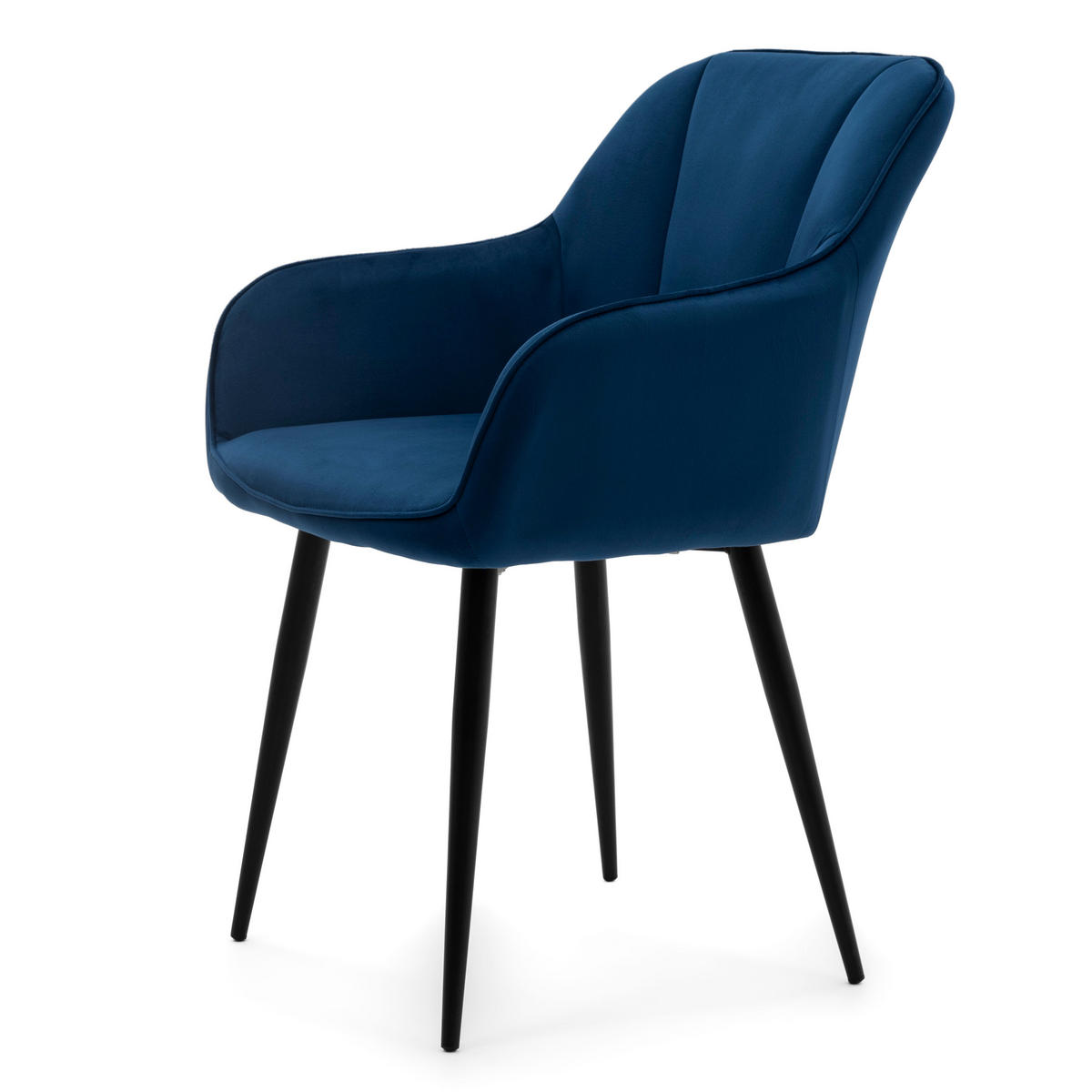 STUHL LAGO gespolsterter mit Steppung - dunkelblau - Samt Velours - Schwarz/Dunkelblau, Textil/Metall (58/85/60cm) - NEW HOME
