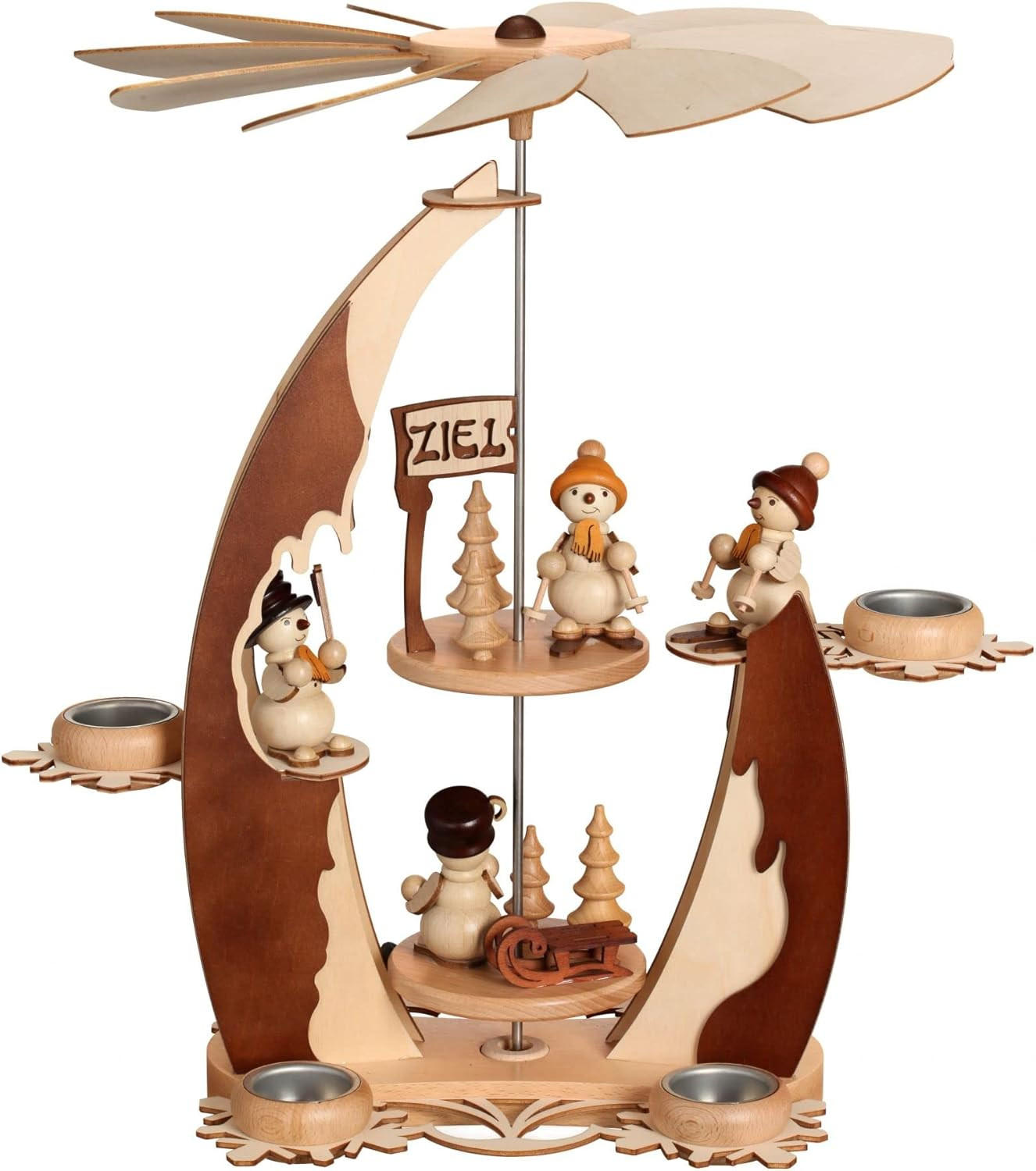 PYRAMIDE 2-stöckig Segel Schneemänner für 6 Teelichter 44/37/48 cm - Multicolor, Holz (37/48/44cm)