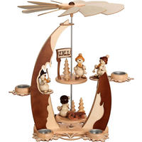 PYRAMIDE 2-stöckig Segel Schneemänner für 6 Teelichter 44/37/48 cm - Multicolor, Holz (37/48/44cm)