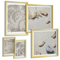 BILDER SET 5er Set - 50x50 cm & 20x30 cm & 40x60 cm Goldrahmen - Moderne abstrakte Formen - Goldfarben, Kunststoff (40/60cm) - TULUP