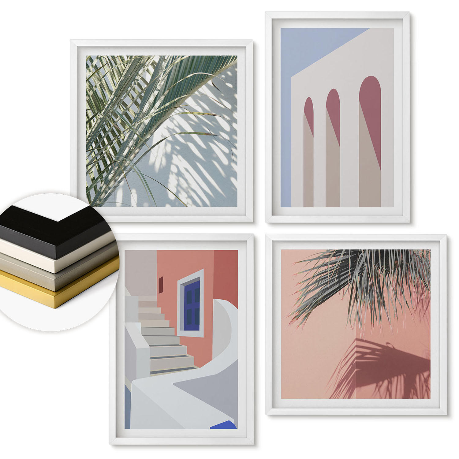 WANDBILDER 4er-Set - 50x50 cm & 40x60 cm Weißer Rahmen - Illustrationen der Stadtarchitektur - Weiß, Kunststoff (50/50cm) - ArtPrintCave