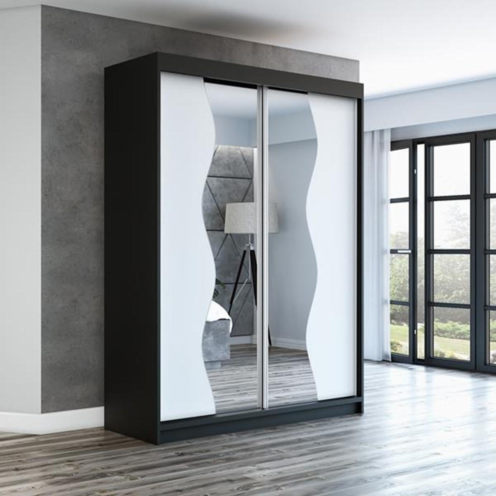 SCHWEBETÜRENSCHRANK 180 CM RIMA Farbe: Schwarz / weiß / weiß - Schwarz/Weiß, Holzwerkstoff (180/215/59.5cm) - A&J MöbelLand