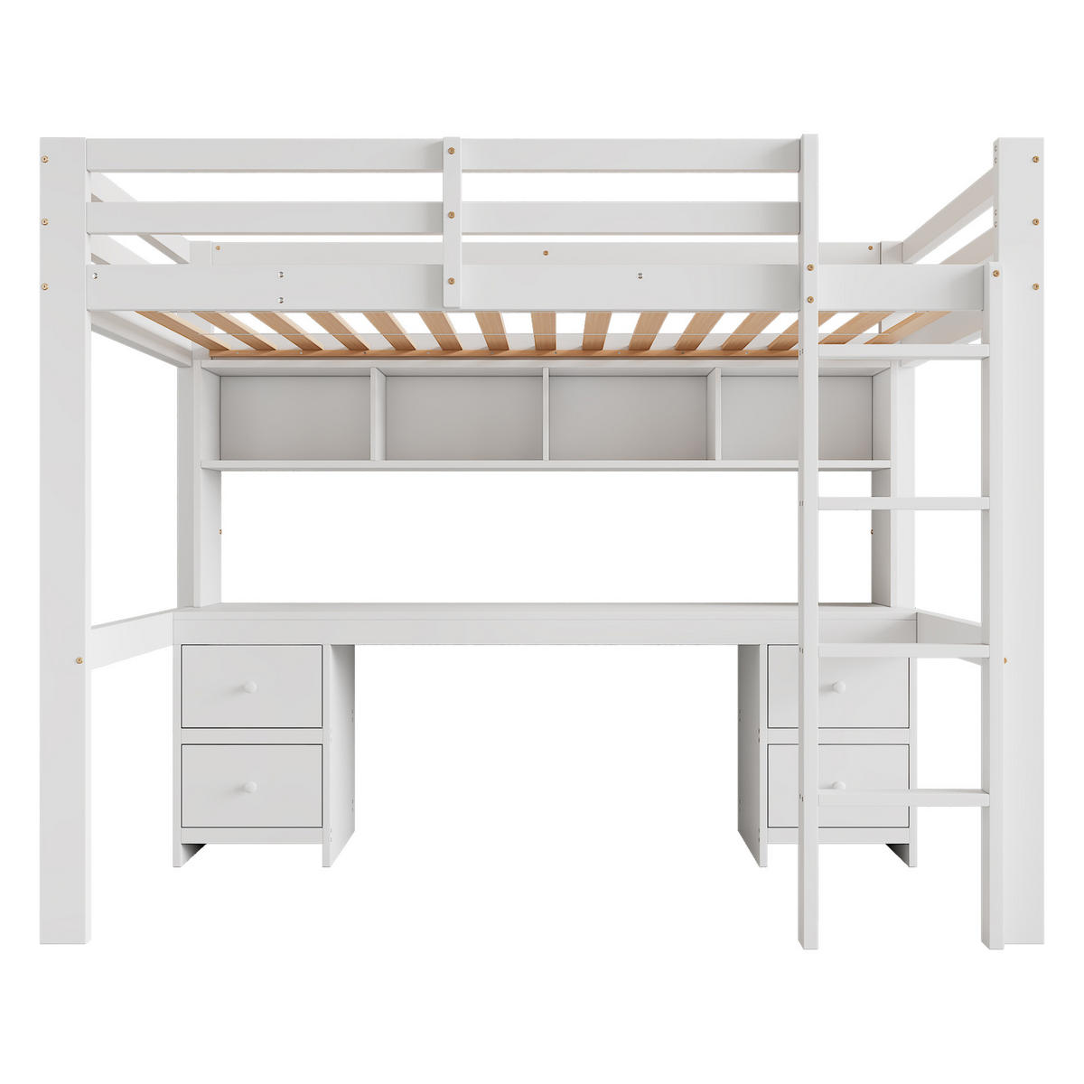 HOCHBETT 90x200cm Weiß Kinderbett oben Tisch unten Stauraum - Weiß, Holz (90/200cm) - FLIEKS