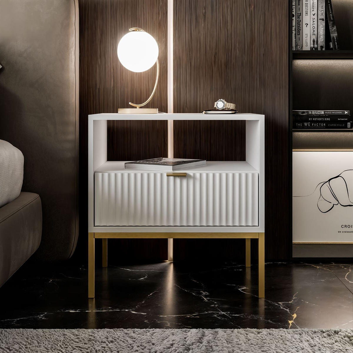 NACHTTISCH CORTADO GOLD S54 WEISS - Weiß, Holzwerkstoff (54/56/39cm) - Lookway