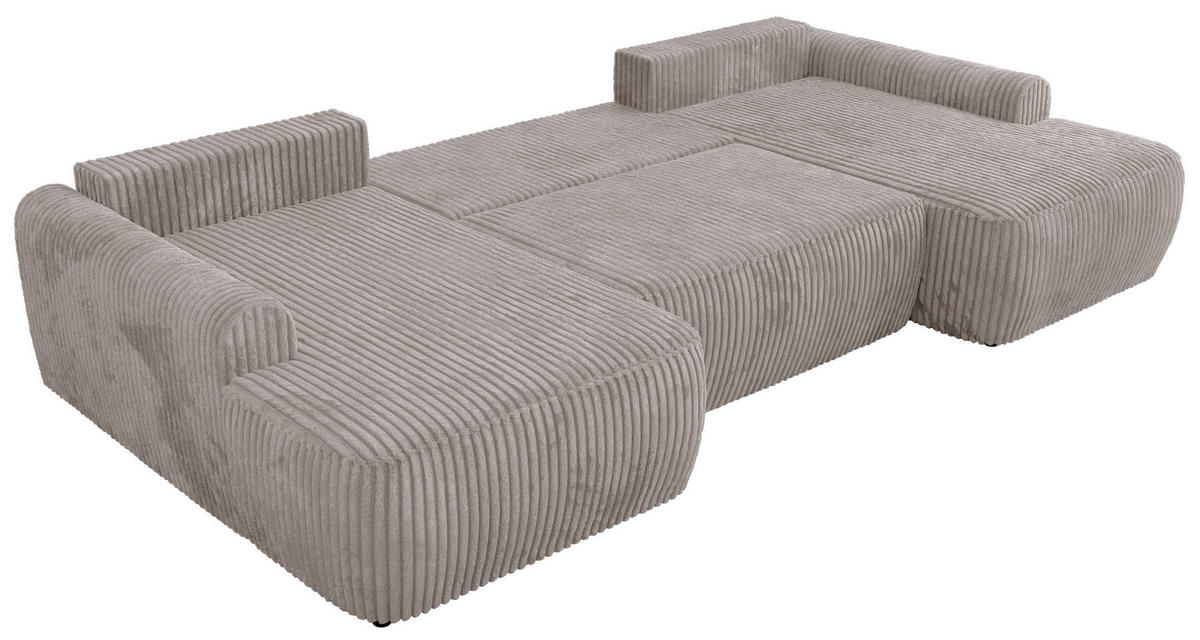 WOHNLANDSCHAFT CUBO U Hellbraun Cord - Hellbraun/Schwarz, Kunststoff/Textil (370/100/187cm) - MKS