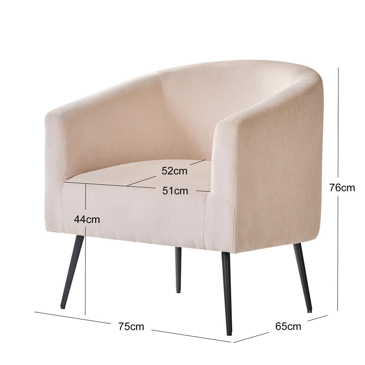 SESSEL Cordsamt Beige - Beige, Textil (75/76/65cm) - Nordlys