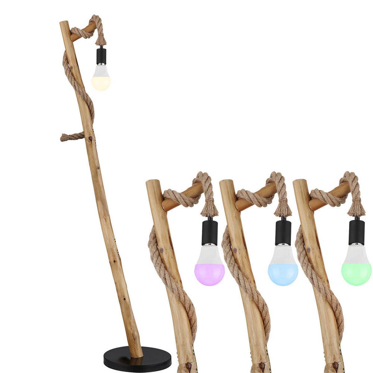 LED STEHLEUCHTE Holz Braun Metall - Braun, Holz (42.5/30/150cm) - Globo Lighting