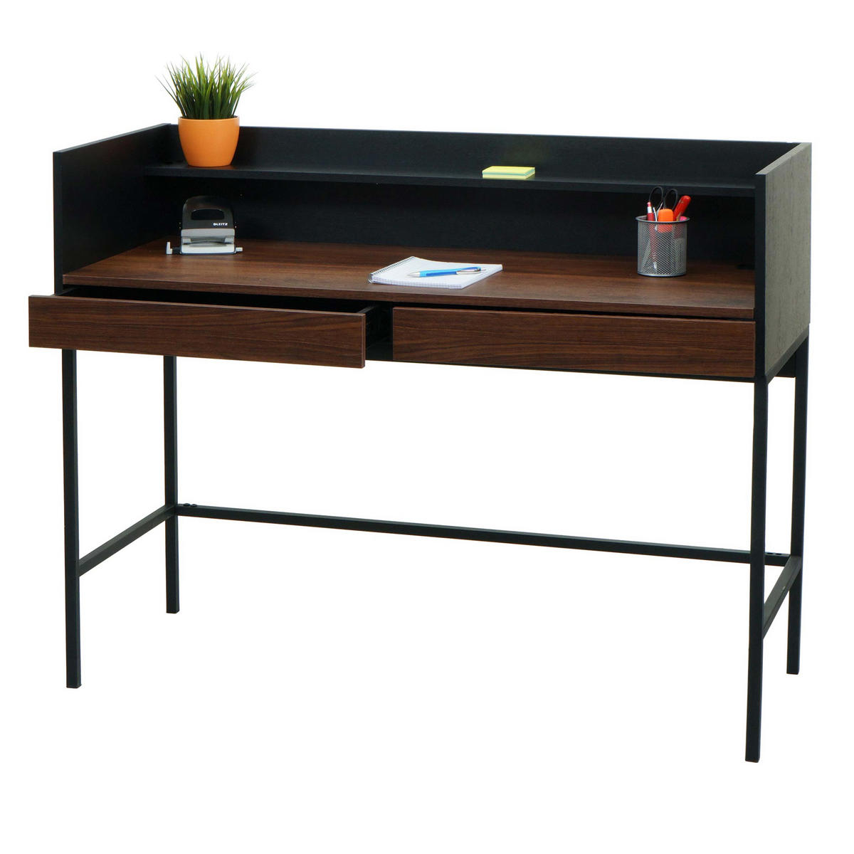 SCHREIBTISCH Schwarz, Braun - Schwarz/Braun, Holz (50/120/99cm) - MCW