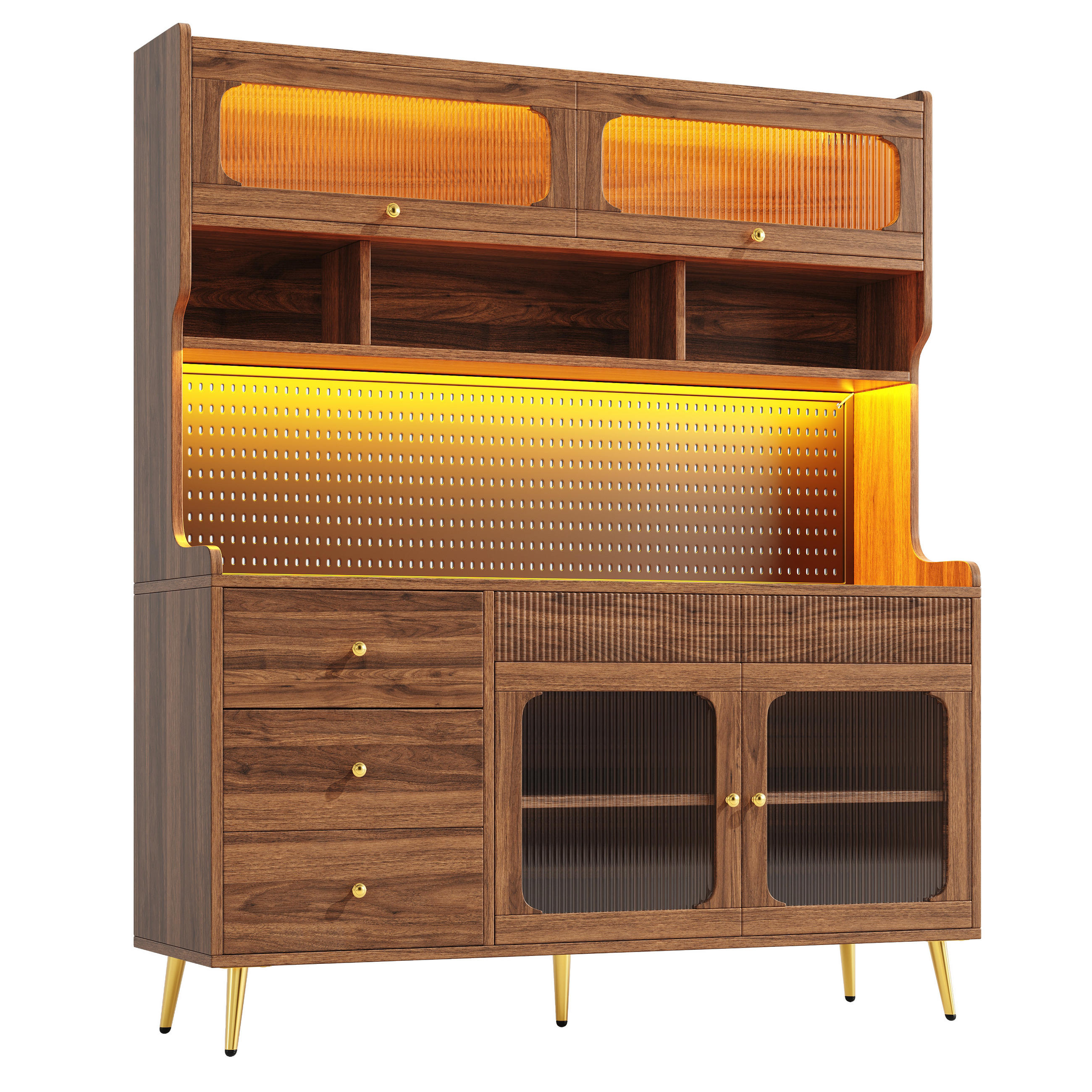 KÜCHENSCHRANK 171 cm mit Smart-LED, Glasfront & Lochwand Valnötsfärgad 171/145/39 cm