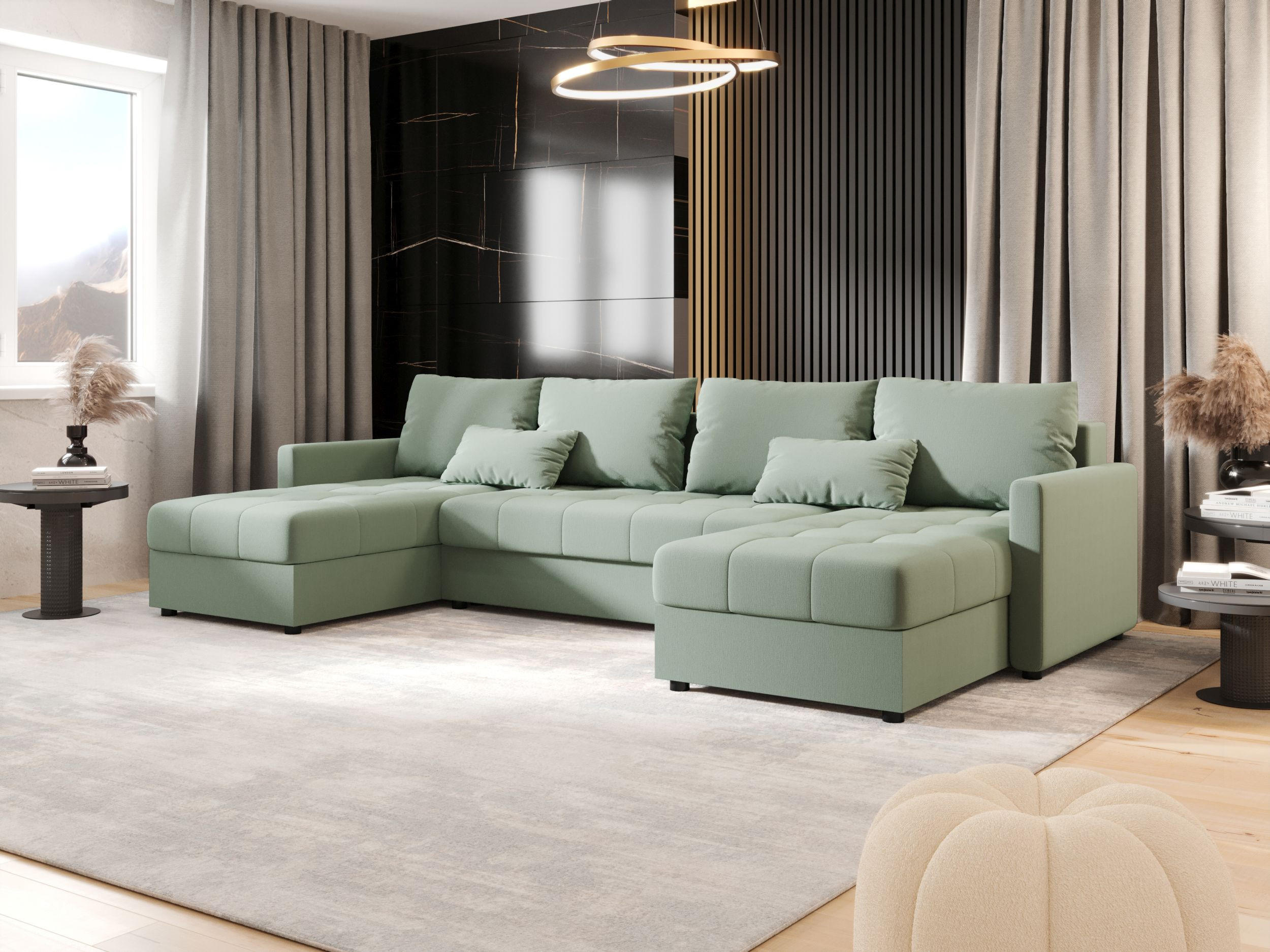 ECKSOFA MOS U BIS Cosmic 16 mit Schlaffunktion - Hellgrün, Textil (285/85/140cm) - Bedante