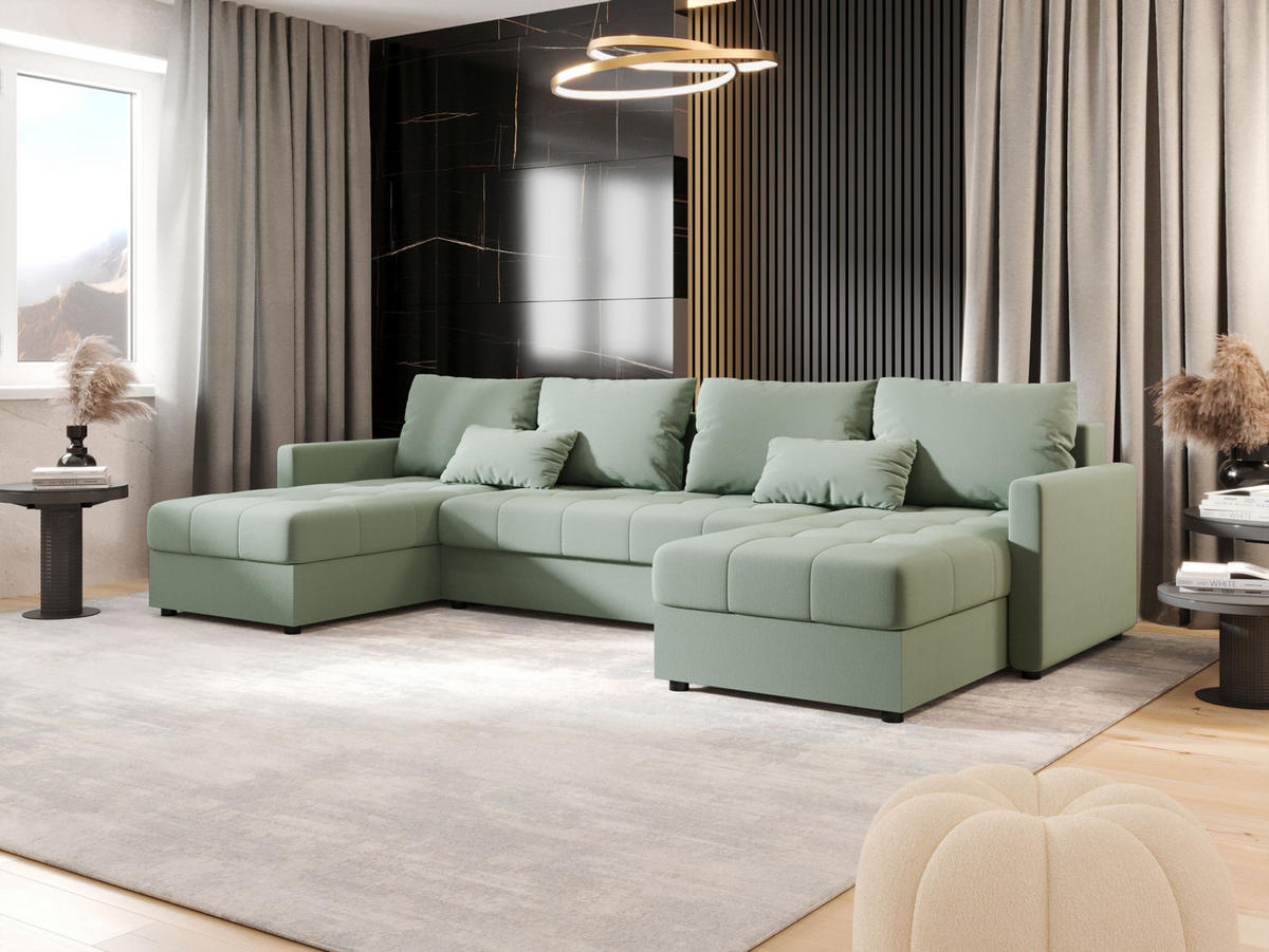 ECKSOFA MOS U BIS Cosmic 16 mit Schlaffunktion - Hellgrün, Textil (285/85/140cm) - Bedante