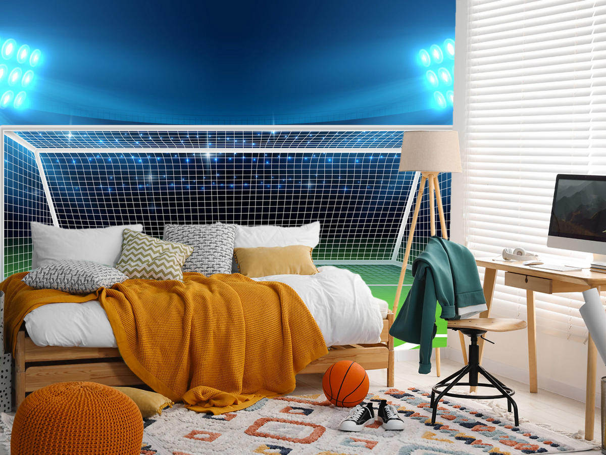 FOTOTAPETE für Jugendzimmer Elfmeter Schuss Linie Fußball 250x175 - Blau/Schwarz, Papier (250/175cm) - Muralo