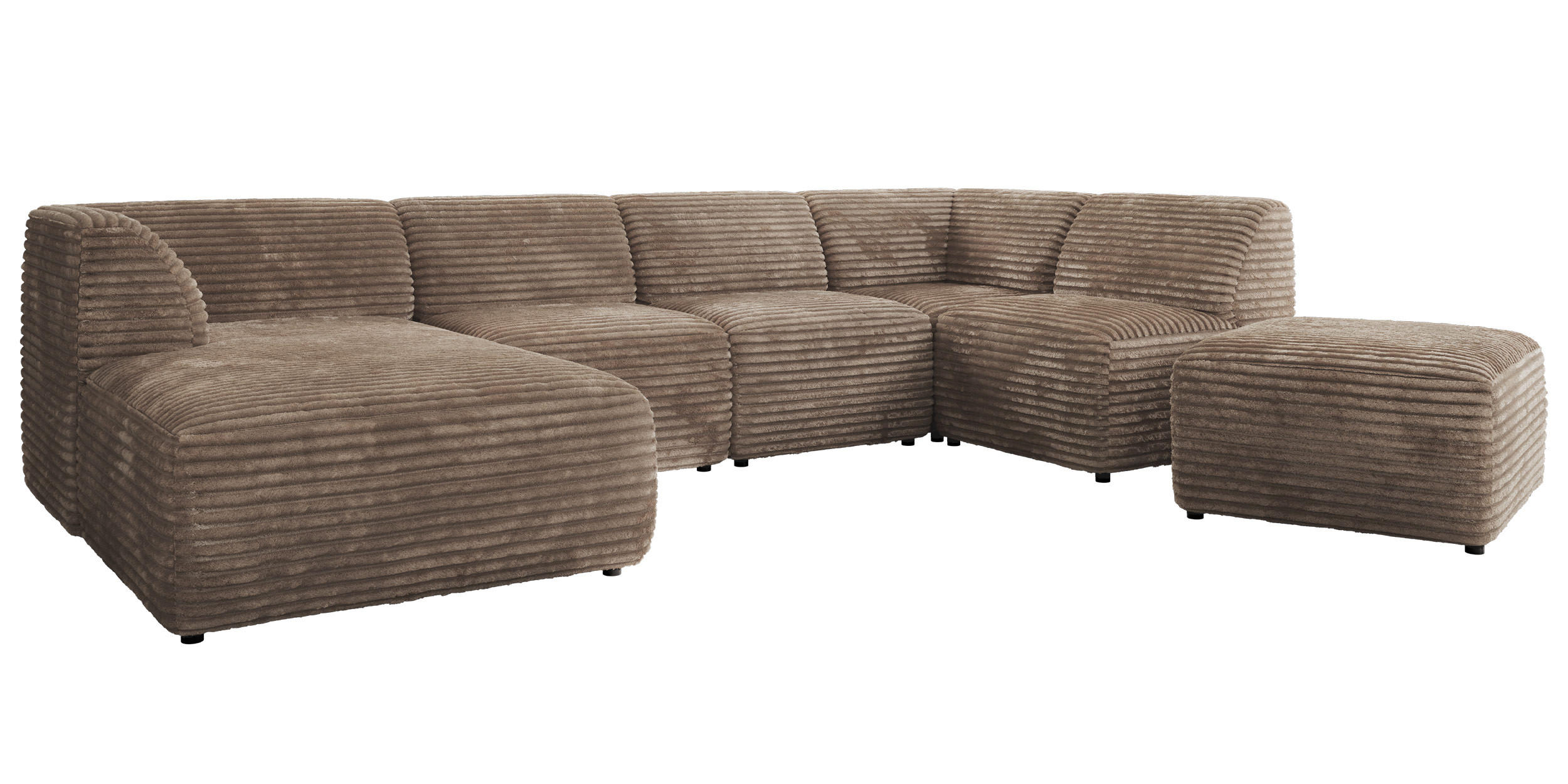 WOHNLANDSCHAFT MODARO U 6M - Braun Cord - Links - Schwarz/Braun, Textil (180/78/345cm) - MKS