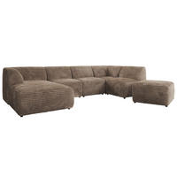 WOHNLANDSCHAFT MODARO U 6M - Braun Cord - Links - Schwarz/Braun, Textil (180/78/345cm) - MKS