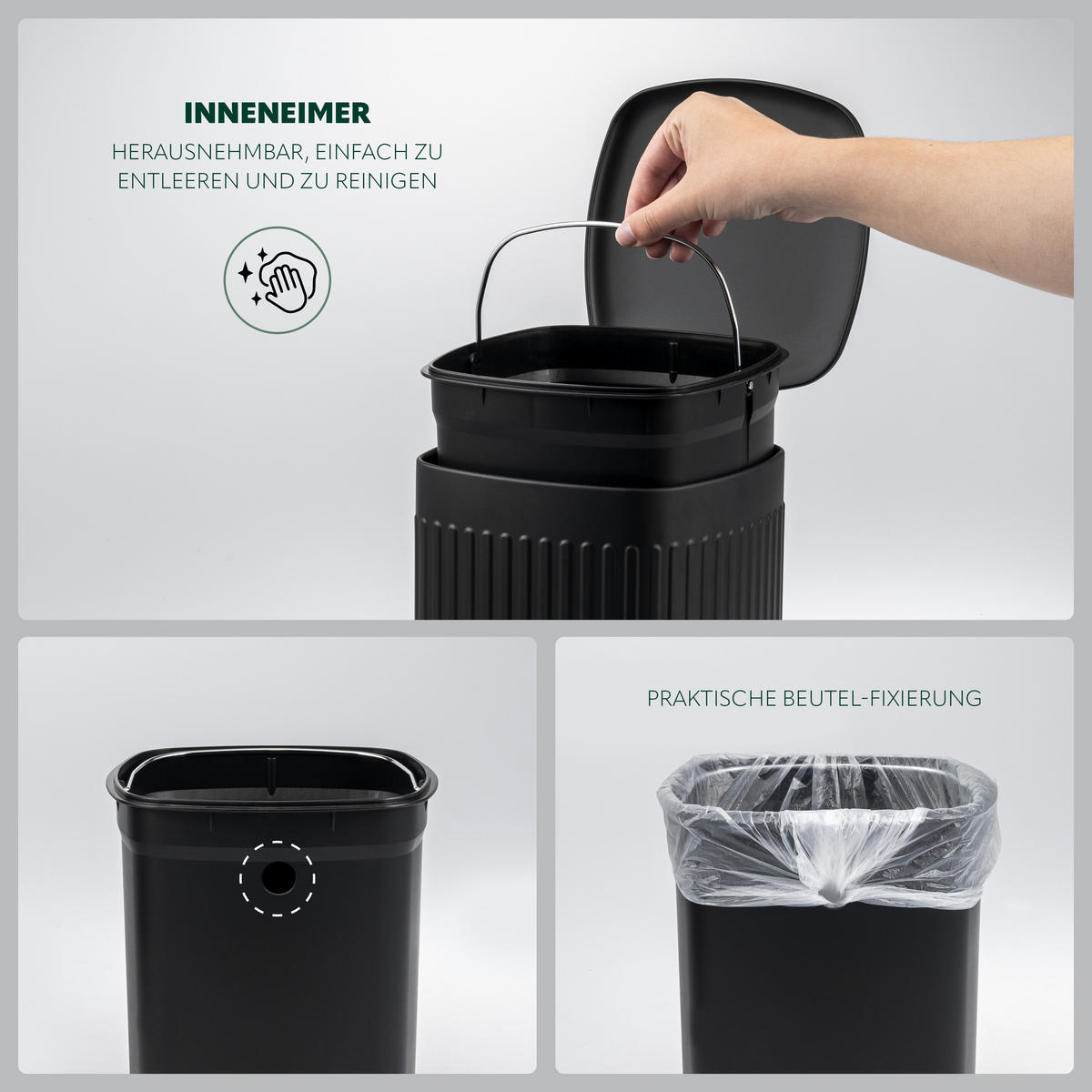 KOSMETIKEIMER 6 Liter, schwarz - Schwarz, Metall (20/27/27cm) - eluno