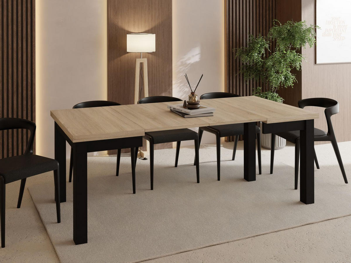 ESSTISCH Toren ausziehbar verlängerbar quadratisch, Eiche Sonoma Hellbraun 100-200/100/76.5 cm - Schwarz/Sonoma Eiche, Holz/Holzwerkstoff (100/100/77cm) - WFL GROUP