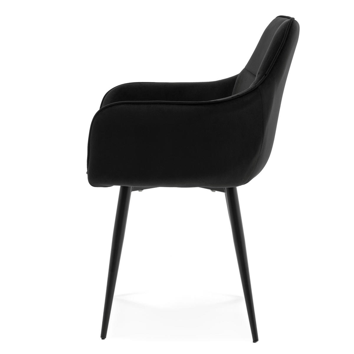 STUHL QUATTRO gepolstert mit Steppung - schwarz - Samt Velours - Schwarz, Textil/Metall (58/88/58cm) - NEW HOME