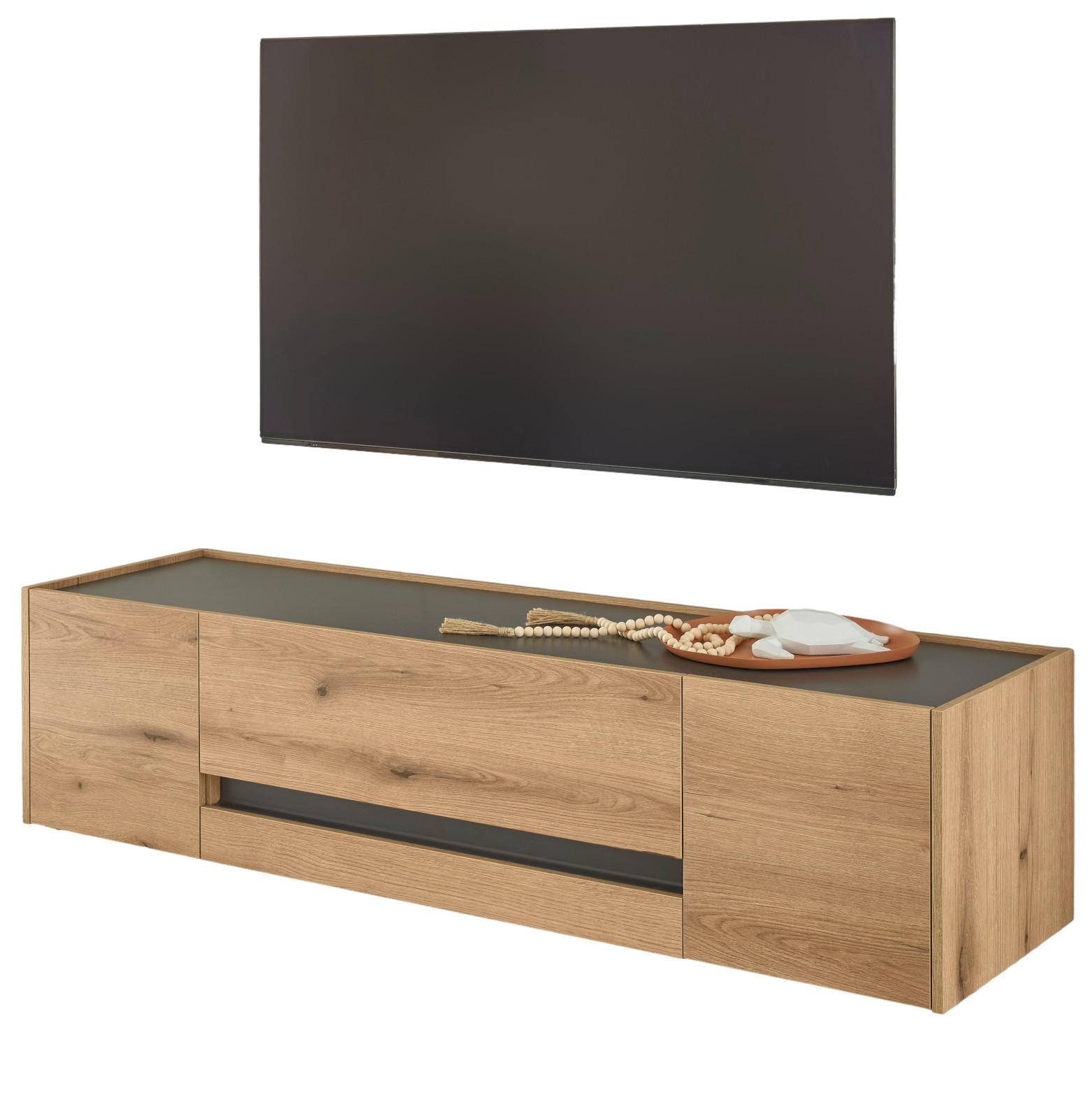 TV-LOWBOARD Eiche Evoke, grau 170 cm, Fernsehtisch mit viel Stauraum - Eichefarben/Schwarz, Holz/Holzwerkstoff (170/40/45cm) - Furn.Design