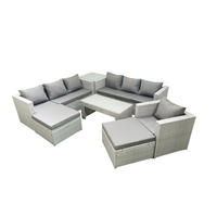 GARTENSOFA hohe Rückenlehne Polyrattan Hellgrau-Mix 9-Sitzer - Hellgrau/Grau, Glas/Kunststoff - Fimous