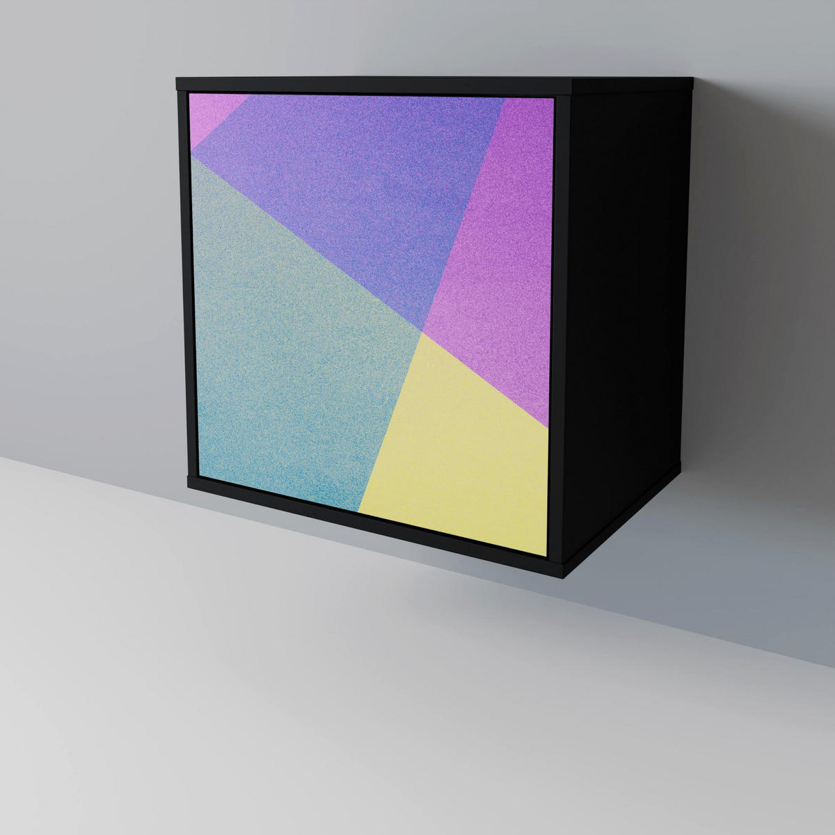 SIDEBOARD BRIGHT GEOMETRY, Schwarz, 57,5x42x72,5 cm, Schwarze Metallfüße - Multicolor/Schwarz, Holzwerkstoff/Metall (57.5/72.5/42cm) - SpaceRebels