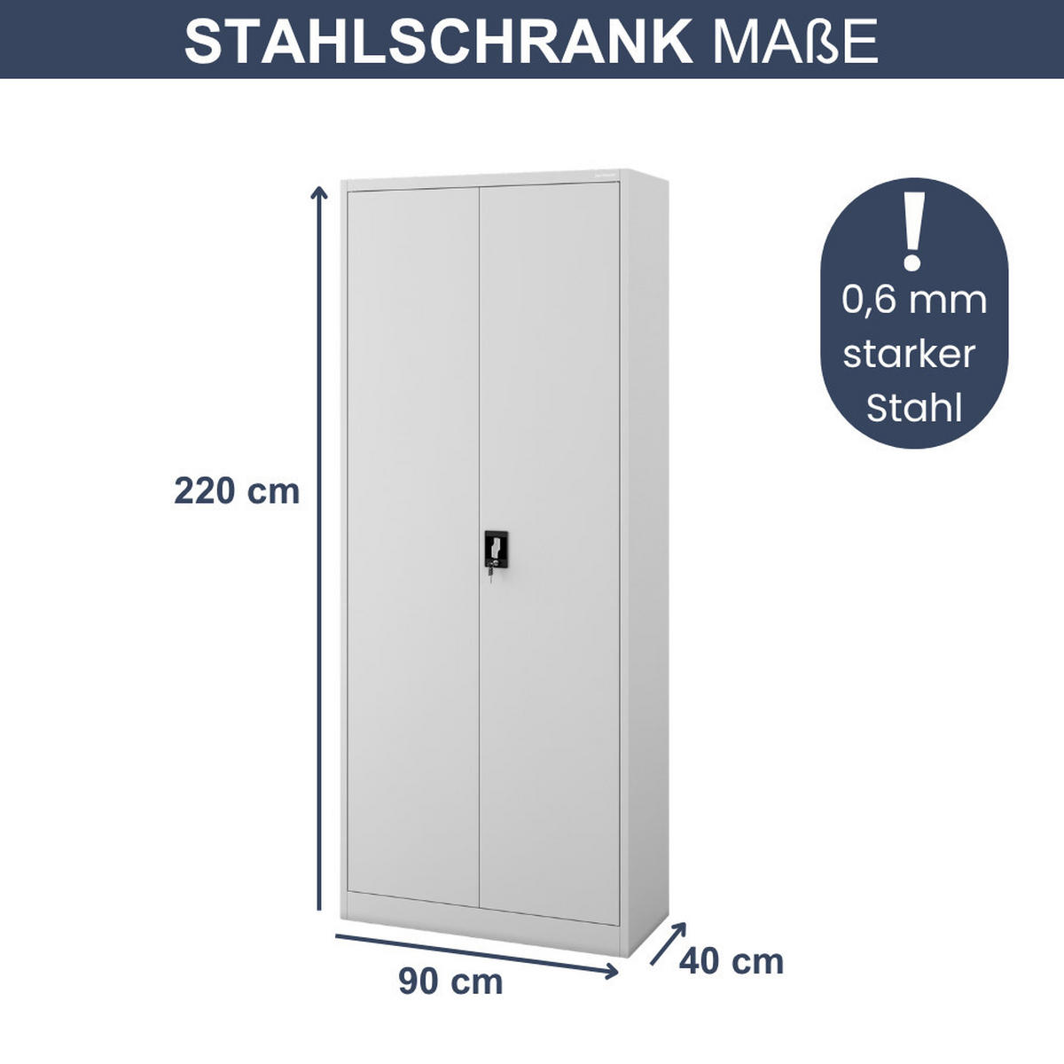 AKTENSCHRANK abschließbar KADO Flügeltüren 220x90x40cm Grau - Grau, Metall (90/220/40cm) - DELUKE
