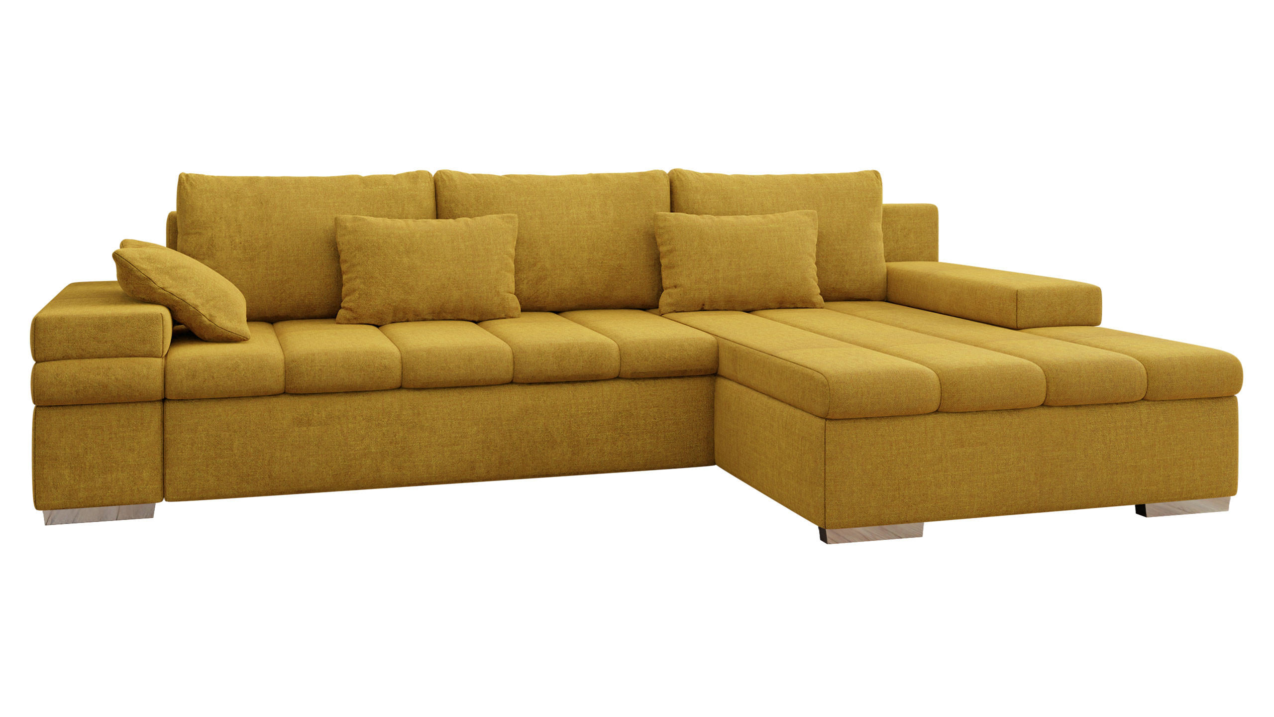 ECKSOFA Bangkok Premium, Seite: Rechts - Currygelb/Silberfarben, Holz/Textil (310/175cm) - MIRJAN24