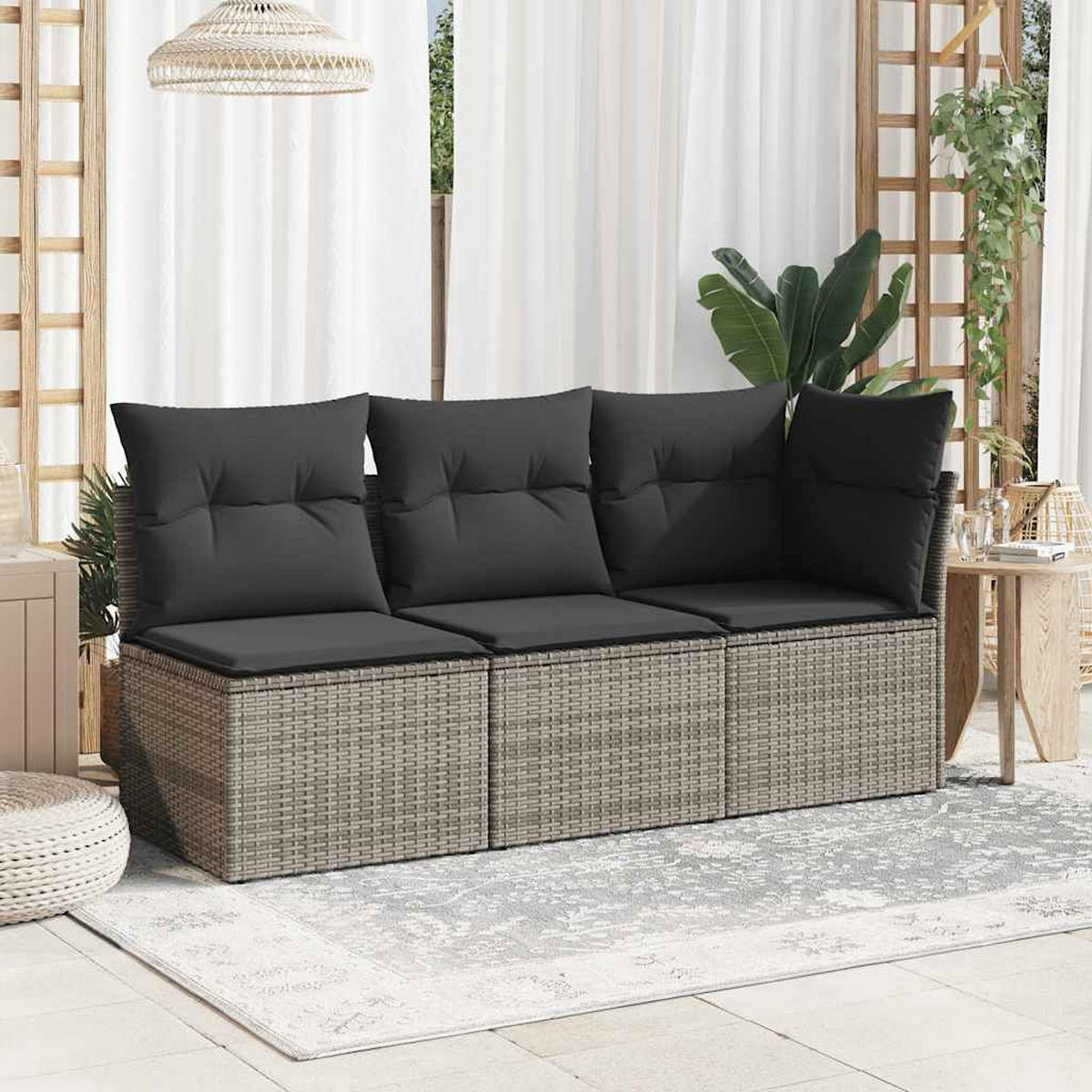 GARTEN-ECKSOFA Mit Kissen Grau Poly Rattan - Grau, Kunststoff (62/69/62cm) - vidaXL